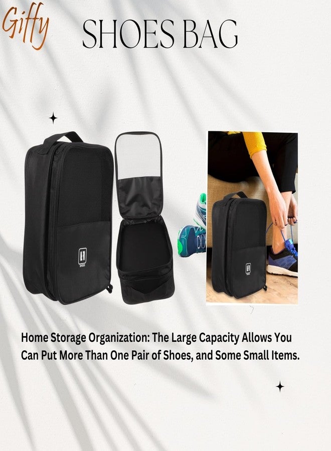 Giffy Shoe Organiser Polyester Bag Waterproof Footwear Pouch, 3 in 1 Portable Storage with Double Side Zipper Easy to Carry for Traveling Men Women Black - Image 4